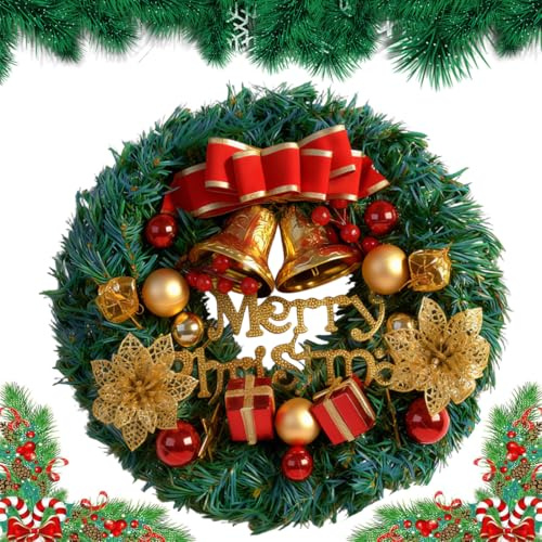 Weihnachtskranz für Haustür & Außenbereich, festlicher Türkranz Weihnachten mit 30cm Durchmesser, Weihnachtsdeko Kranz,Weihnachtsdeko für eine stimmungsvolle Adventszeit(Doppelglocken-Kranz)
