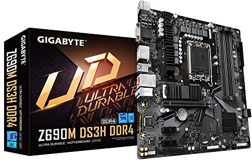 Gigabyte Z690M DS3H DDR4 Micro ATX Motherboard - Supports 12th Gen Intel Core Processors (LGA 1700), 6+2+1 VRM Design, DDR4-5333(OC) Memory, 2.5 GbE LAN, 2x PCIe 4.0 M.2 & USB 3.2 Gen2 Type-C