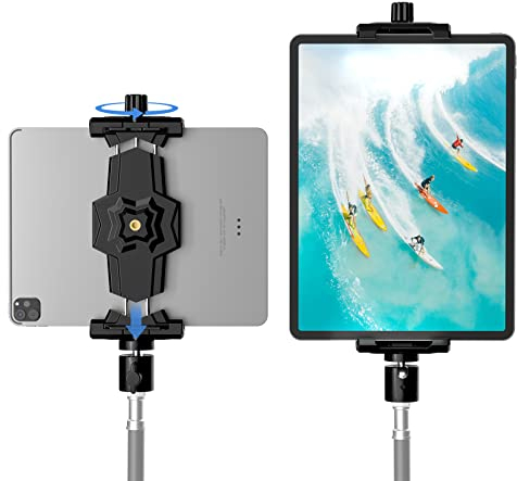 KDD iPad Halterung Adapter für Stativ, Tablet Halterung mit Kugelkopf, Tablet Halterung Stativ 360°Drehbar, Stativhalterung für iPad Pro 12.9 Air Mini 3 4 Galaxy Tab Surface Pro 8