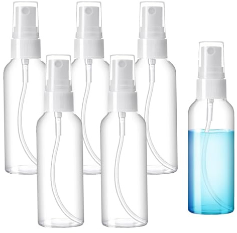 Symbah Refillable Spray Bottle 100 ML (5PCS) Fine Mist Clear Plastic Small Spray Bottles for traveling, cosmetic, perfume, cleaning liquid, essential oil
