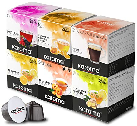 96 Capsule Karoma® Mix Tisane 6 confezioni da 16 capsule cialde autoprotette Compatibili con macchina Nescafè Dolce Gusto