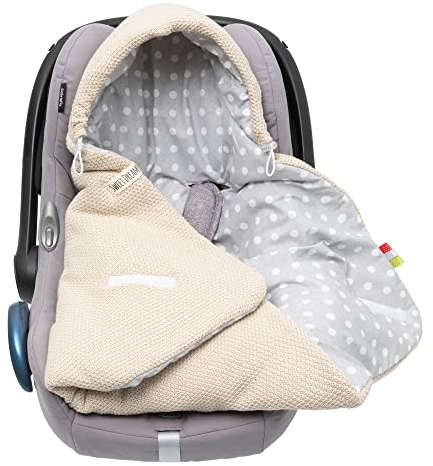 Baby Einschlagdecke Babyschale Winter Strickdecke Kinderwagendecke Fußsack Baby 100% Baumwolle mit Füllung Universal für Kinderwagen Buggys Frühling Maxi Cosi 3 Punkt Gurt Beige Grau(39)(Beige)
