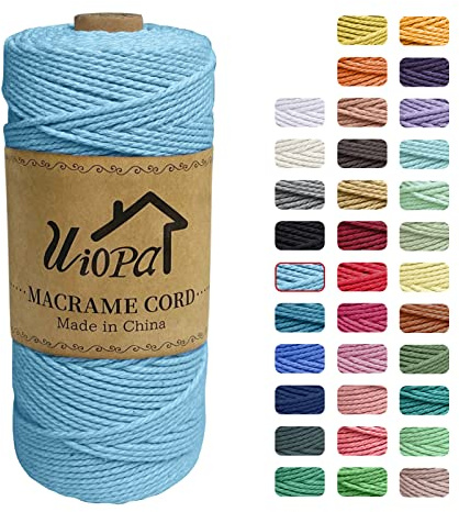 Uiopa Macrame Corda 2mm x 200m, Filo di Cotone 3 Strand Twisted, Filo Macrame Spago Colorato per Artigianato Fai da Te Piante da Appendere Acchiappasogni
