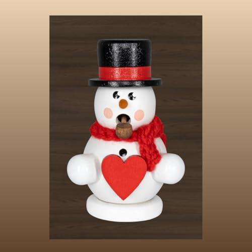 Räuchermann Schneemann weiß mit Herz original Erzgebirge I Räucherfigur aus Holz I Höhe 8 cm I Weihnachtsdeko I schöne Geschenkidee I Dekoration innen I Weihnachten I Räuchermännchen