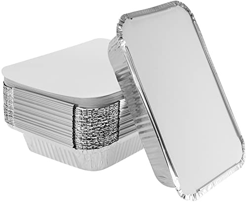 PINGEUI 25 Stück 1000ml Aluschalen mit Deckel, Aluminium Grillschalen Aluminium Tropfschalen Alu Grillschalen für Kochen Rösten Backen, 229x169x50mm