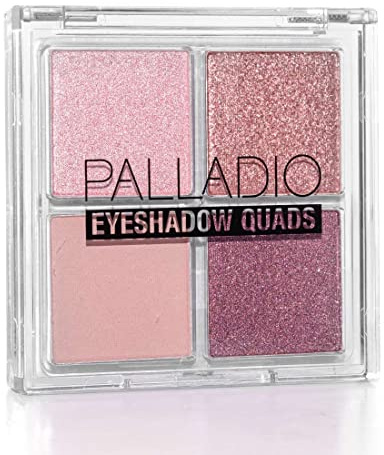 Palladio Eyeshadow Quads Velvety Pigmented Blendable Matte, Metallic & Shimmer Finishes, Creamy Formula, Four Way Quad Eye Shadow Palette, Talc-Free (Girly)
