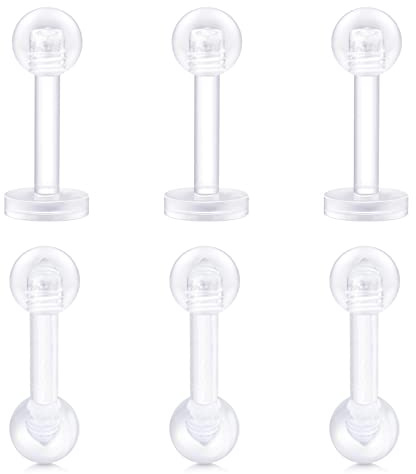 Mayhoop 16G klar Tragus Helix Piercing Ohrringe Ohrstecker 6mm Flexible Acryl Helix Piercing Lippenpiercing Labret Stud für Damen Herren 6St