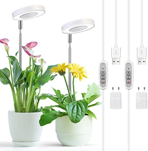 Cieex 2 Stück Pflanzenlampe Led Vollspektrum für Zimmerpflanzen, Höhenverstellbare Pflanzenlicht, 4 Helli Helligkeits Grow Light, Pflanzenleuchte mit-Auto-Timer, USB Adapter