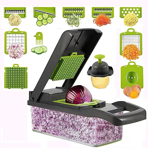 EvAnem Kit Cortador Mandolina Cocina, Cortador Patatas, Todo En Uno, Cortador Verduras Seguro, Fácil Limpiar, Patata, Tomate, Cebolla, Pepino, Calabacín, Zanahoria