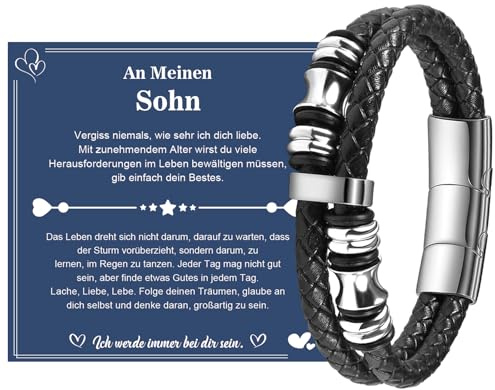 CheersLife Armband Herren Lederarmband Sohn Geschenk von Mama Papa | Armband für Meinen Sohn Geburtstagsgeschenk 18. Geburtstag Junge Azubi Mutmacher Geschenk für 16 19 21 Jährige Männer