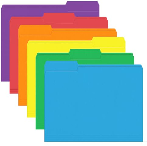 File Folder, PANDRI 120 Pack Colored File Folder, 1/3 Cut Tab, Letter Size, Assorted 6 Colors Filing Folder for Office School Business
