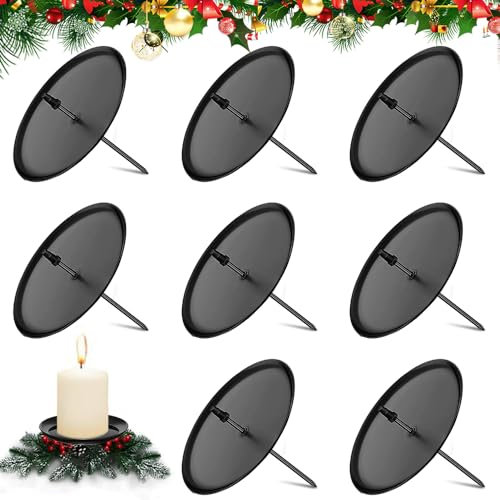 Udbrud Portavelas de Corona de Adviento, 8 Piezas Portavelas de Metal Candelabros para Velas Portavelas de Negro Portavelas con Mandril Corto para Navidad y Apartamento