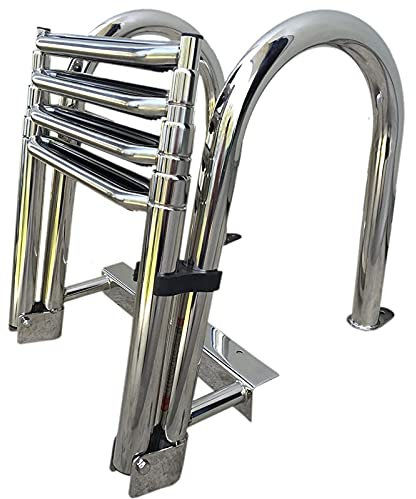 JUNNIU Échelle de Bateau télescopique Portable Amovible avec Main Courante, échelle d'embarquement Pliable en 4 marches pour Piscine/intérieur/Ponton à entrée arrière/Yacht Marin Decoration
