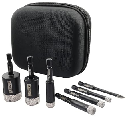 DT-DIATOOL Diamond Drill Bits 7pcs/set - 6/8/10/12/20/25mm with 6mm Diamond Tip Carbide Drill for Tile Porcelain Ceramic Marble Granite