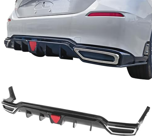 IKON MOTORSPORTS Rear Diffuser, Compatible with 2022-2026 Honda Civic Sport LX EX-L Hatchback, IKON Style Gloss Black PP Shark Fin Rear Bumper Valance Spoiler, Air Dam Chin Splitter Molding 3PCS
