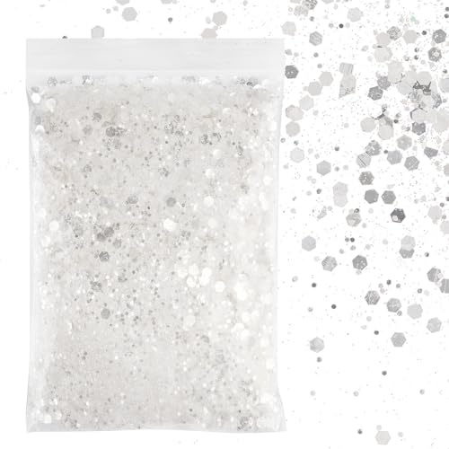 BETESSIN 50g Glitzer zum Basteln Silber-weiß Glitzerpulver Pailletten Reflektierend Glitter Pulver Glitzer Basteln Kerzen Schminke Glitzerpuder für Nägel Gesicht Makeup Kartenbasteln Handwerk