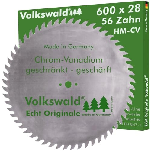 Volkswald ® Sägeblatt CV 600 x 28 mm Z= 56 geschränkt Tischkreissägen Wippkreissägen und Formatkreissägen geschärft Brennholz CV Chrom - Vanadium, CS Chrom - Stahl KV