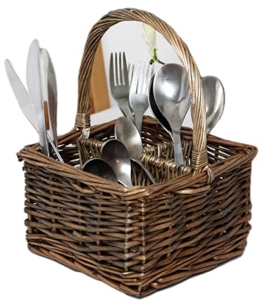 Darthome 4 Section Cutlery Basket 21cm Woven Willow Wicker Antique Wash Serving Table Storage