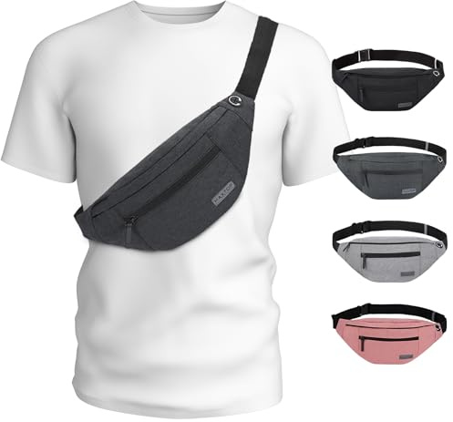 MAXTOP Large Bumbag Waist Fanny Pack Running Belt for Men Women Unisex Bum Bag with Headphone Jack and 4-Zipper Pockets Adjustable Belt for Travel Running Jogging Workout Hiking Gifts Dark Grey
