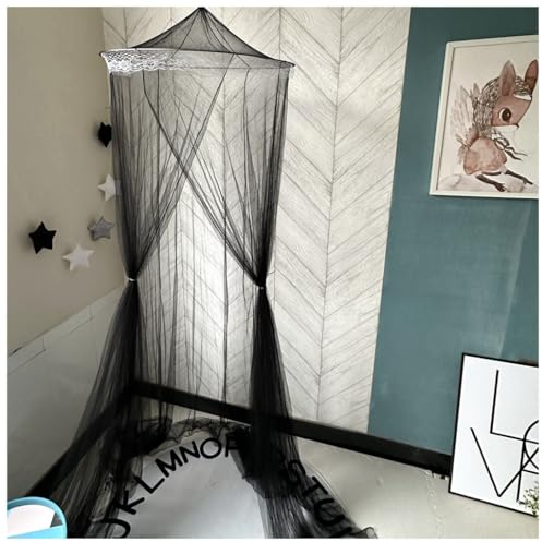 Wisafory Moskitonetz Bett Spitzen Betthimmel Kuppelnetz Moskitonetze Vorhänge Mückennetz Bett Baldachin Vorhang Insektenschutz Moskitonetz für Hängematte Zuhause Camping Reisen Schwarz M