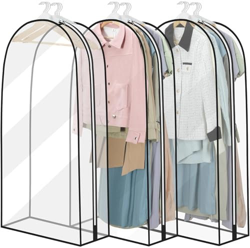 YYDSLEE 3 Stück Transparent Kleidersäcke Wasserdicht 60x102CM Anzugtasche Abdeckung mit Reißverschluss für Anzüge Kleider Mäntel Sakkos Hemden Mottenschutz Anzugsack Aufbewahrung Kleiderhülle Anzug