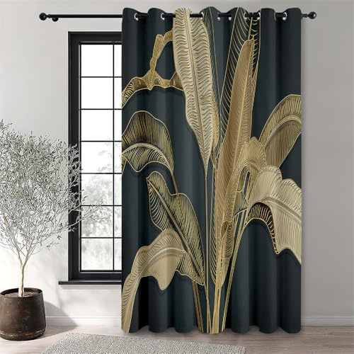 Hiseng Tende da Esterno per Gazebo con Anelli, 1 Pezzi Tende Impermeabile Scura Stampa Foglia di Palma Tropicale per Balcone, Giardino, Pergola, Protezione Solare e Privacy (155x166cm,Palma Areca)
