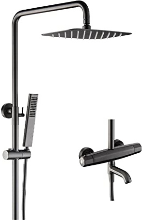 Faucet/Tap,Bathroom Thermostatic Shower Faucet, ABS Fall Head, Wall Mounted Bathtub Mixer Tap Thermostat Control 3-Functions Bath Shower System Sets,Square Head