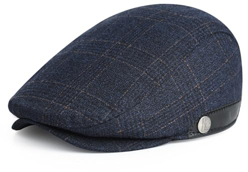 Superora Skjutmössa för män basker bomull unisex mössa 1920 stil män glidande mössa vinter varm platt mössa med rutmönster bomullsmössor, X09 marinblå, one size