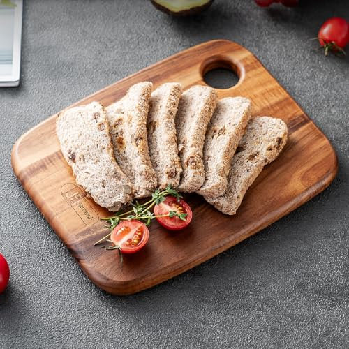 Acacia Wood Chopping Boards, James.F Wooden Heavy Duty Chopping Board for Kitchen, Wooden Cutting Boards Serving Boards with Hang Hole for Meat, Bread or Vegetables (25.1 x 20.1 x 1.8 cm) Gifts