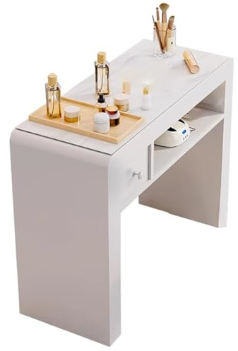 TT-YEC Weißer Professioneller Maniküre-Tisch, Hölzerner Maniküre-Tisch Mit Schieferplatte, Maniküre-Studio-Maniküre-Tisch Mit Doppellagiger Offener Aufbewahrung Und Schubladen,L80cm