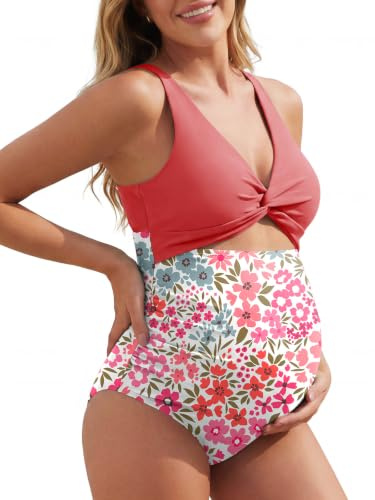 Summer Mae Grossesse Coupe Une Pièce Maillot De Bain Twist Front Criss-Cross Maillot De Bain Taille Haute Maternité Maillots De Bain