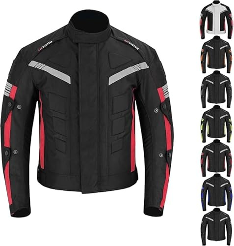 Chaqueta de motocicleta impermeable con protección CE Cordura Chaquetas de motocicleta a prueba de viento Equipo de protección de cuerpo completo (FR/ES, Letras, 4XL, Regular, Regular, Rojo)