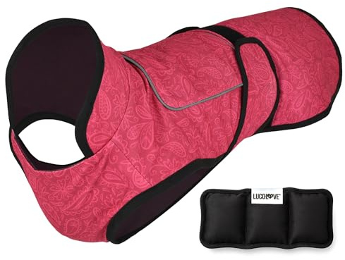LUCOLOVE Dog Cooling Vest with Ice Pack – 2-Layer Evaporative Cooling Jacket with High Collar, UV Protection & Size-Matched Ice Pack – Cooling Vest for Dogs for Hot Weather (Pink Floral, X-Small)