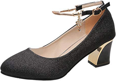 Generico Damskor eleganta sexiga klassiska vårskor bekväma pumps höga klackar sandaler med hög klack stilettklänning mode brudskor för företag och arbete klädskor, Svart, 39 EU