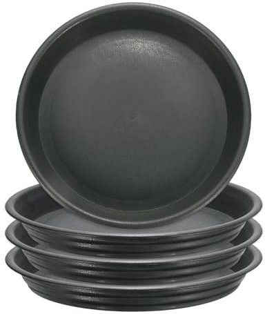sourcing map Blumentopfuntersetzer aus Kunststoff, rund, 26,7 cm, 4 Stück, Blumentopf-Untersetzer, Bodenablaufschale für drinnen und draußen, Pflanzgefäße, grau-schwarz