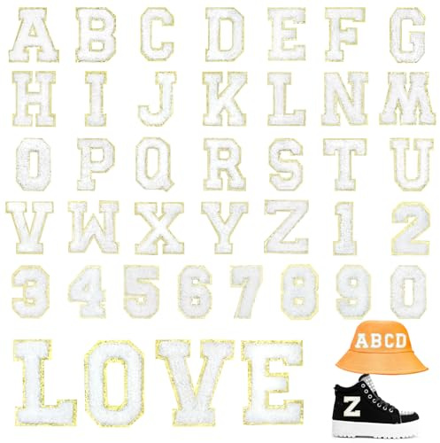 AIFUDA Chenille-Patches, selbstklebend, 36 Stück, Chenille-Buchstaben A-Z und 10 Stück Zahlen 0–9, Chenille-Patches, DIY, Kleidung, Stoff, Schuhe, Taschen