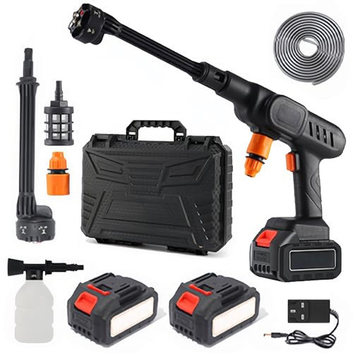 Cordless Pressure Washer - Pressure Washers - for Home, Car, Garden, Patio - 6 in 1 Adjustable Nozzle - 2 Batteries - No Hose Needed - Portable Jet Wash - Upgraded 2025 Version (Black)