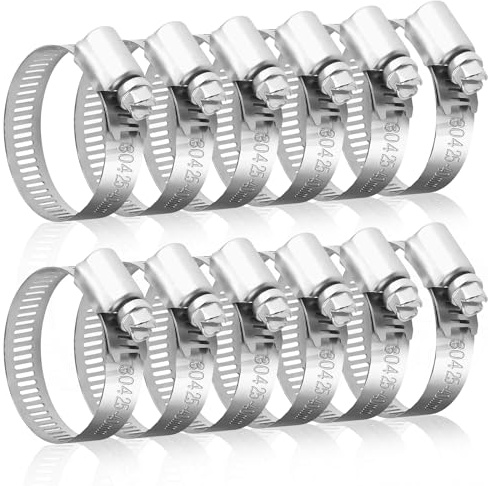 Fresilkora 12PCS 304 Stainless Steel Hose Clips, 25-40mm Adjustable Jubilee Clamps for Washing Machine Car Garden, Leak-Proof Fittings for Hose Pipe Tube