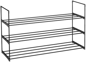 Sekey Scaffale Scarpe 3 Ripiani | Impilabile & Spazio Ridotto per Ingresso/Armadio | Metallico Organizzatore per 15-18 Paia | 92x29,5x55 cm Nero
