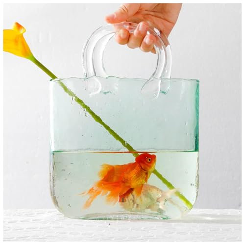 JarróN Transparente En Forma De Bolso, Pecera con Burbujas Jarron Cristal Decoracion Jarron Forma Bolso, para El Hogar Y La Oficina O Bodas,Style1-Green