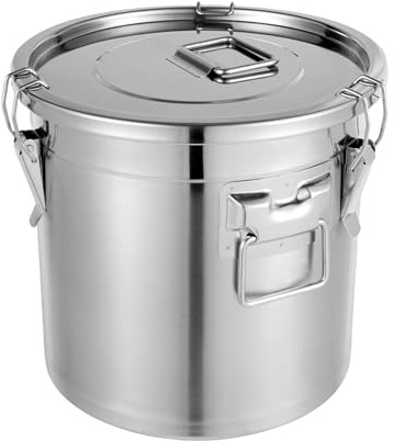 Apriltop Stainless Steel Airtight Container 9-18Kg,Metal Food Storage Container with Lid and Locking Clamp,SUS 304 Large Flour Canister Air Tight,For Rice,Grain,Milk,Oil,Dog Food (21L)