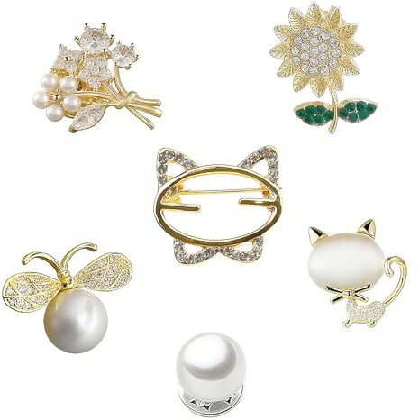 EUYKQNOI Spilla Gioiello per Vestiti, Spille di Sicurezza con Cristallo, Bottoni Gioiello per Donne, Accessori per Abiti Eleganti, Matrimonio, Lavoro, Decorazione Esterna, Confezione da 6 Pezzi