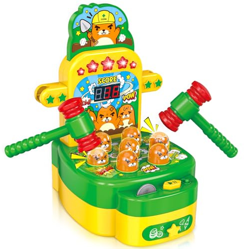 OKKIDY Juego Whack, Golpear al topo durante 3-8+ años, juego de topo Whack para niños pequeños con 2 martillos, juguete de desarrollo, juguete de música interactiva