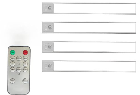 BORDEAG 4 Stück Schrankbeleuchtung Led Mit Bewegungsmelder Mit Fernbedienung, Unterbauleuchte Küche 20cm, Schrankbeleuchtung Led Bewegungssensor, Für Unter Der Theke