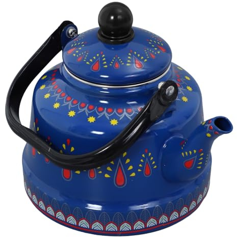 JECOMPRIS Enamel Stovetop Kettle Vintage Tea Pot Retro Hot Water Kettle for Boiling Water Compatible with Gas and Ceramic Stoves 2.5L