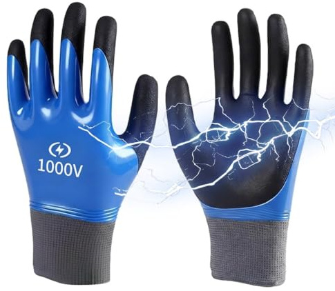 Uoww 1000V Insulated Electrical Safety Gloves, High Voltage Rubber Work Gloves with Anti-Slip Texture, Flame Retardant Insulating Glove for Electricians, Industrial and Home Use