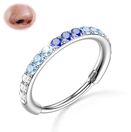 316L Chirurgenstahl Farbverlauf CZ 20G Nasenpiercing Ring Helix Piercing | Blau Silber Clicker Reifen für Septum Nasenring Nostril Nasen Rook Tragus Daith Piercing Schmuck, Innendurchmesser 6/7/8mm