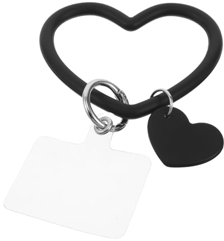 Sosoport Llaveros para Fundas de Teléfono con Correa de Silicona Negra Forma de Corazón Accesorio Antipérdida para Muñeca Compatible con Todo Tipo de Fundas Colgante Funcional para Uso