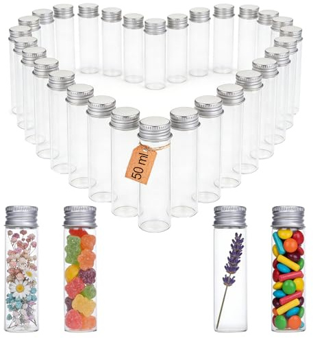 Kiswleon 30 Stück 50ML Reagenzgläser Reagenzglas mit Korken,30 * 100mm Reagenzglas Vase,Reagenzgläser für Blumen Labor Heim DIY Candy Spices Liquids