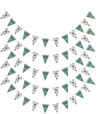 iplusmile Guirlandes De Fanions De Football Lot De 5 BannièRes Triangulaires En Papier Aux Couleurs Assorties DéCorations De FêTe Coupe Du Monde 2026 Et Anniversaire À ThèMe Football